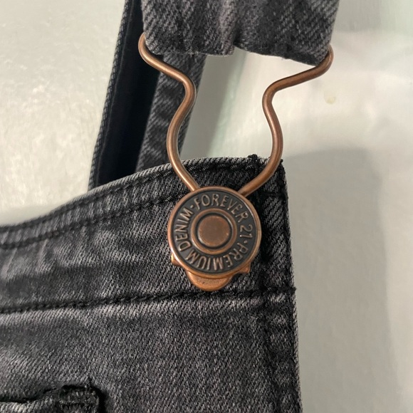 Forever 21 Distressed Black Denim Short Overalls - Picture 2 of 5